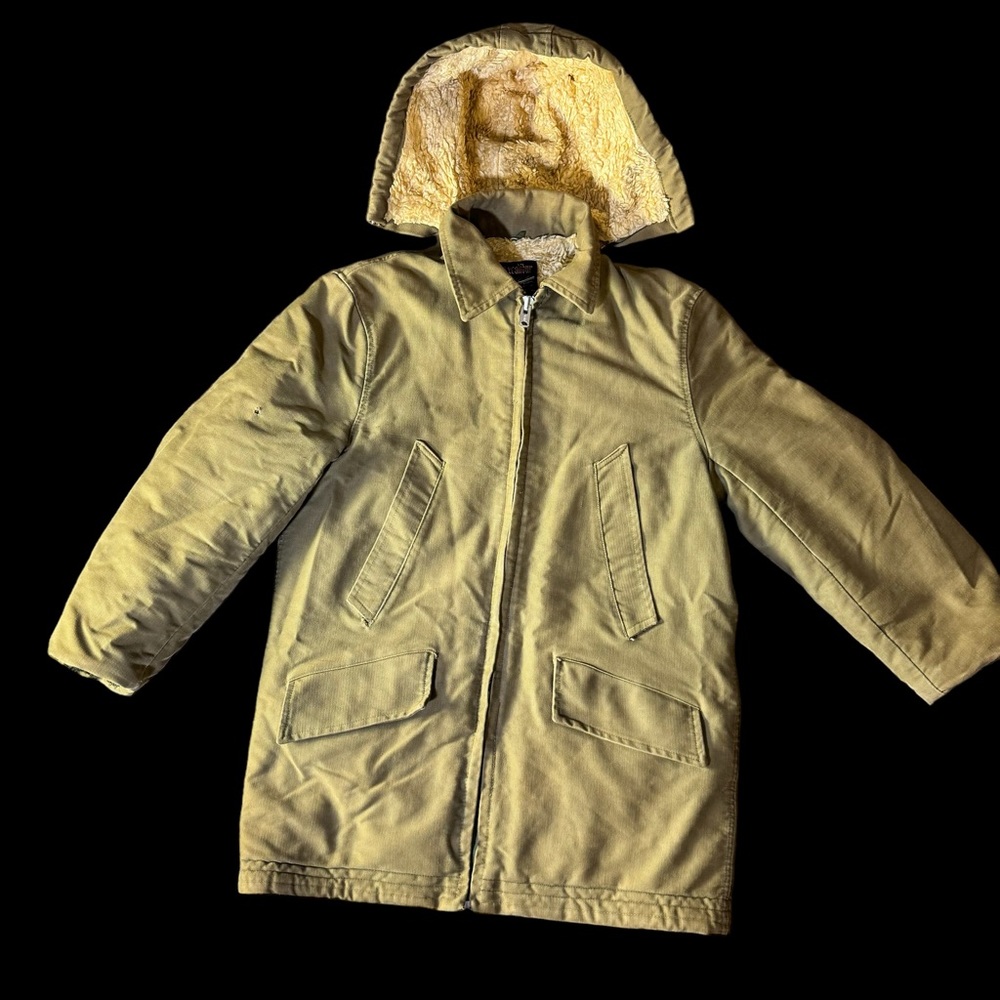 Vintage Excalibur Distressed Bomber Jacket W/ Hood Military Winter Fur READ